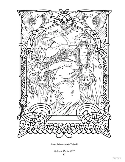 Coloring page: Ilsée, Princesse de Tripoli by Alphonse Mucha, 1897