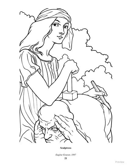Coloring page: Sculptress by Eugène Grasset, 1897
