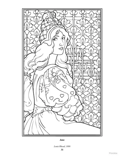 Coloring page: Jane by Louis Rhead, 1898