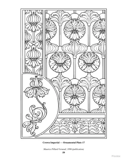 Coloring page: Crown Imperial, Ornamental Plate 17 by Maurice Pillard Verneuil, 1896