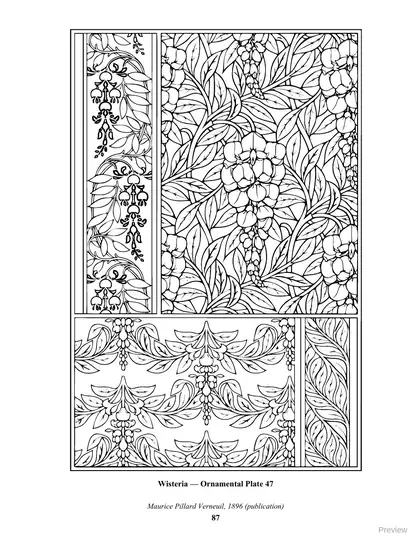 Coloring page: Wisteria, Ornamental Plate 47 by Maurice Pillard Verneuil, 1896