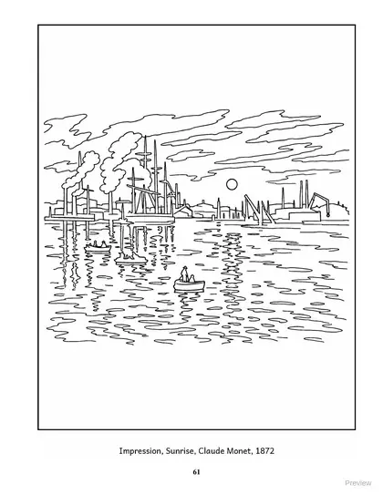 Coloring page: Impression, Sunrise by Claude Monet, 1872