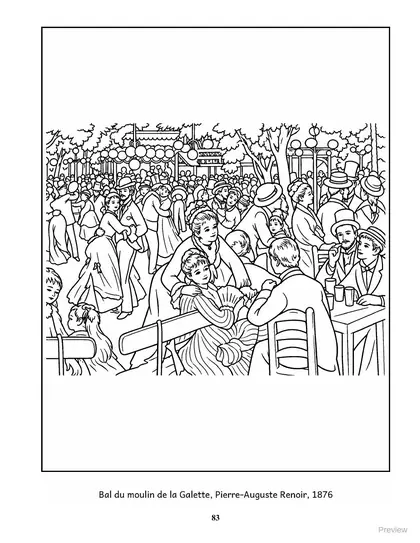 Coloring page: Bal du moulin de la Galette by Pierre-Auguste Renoir, 1876