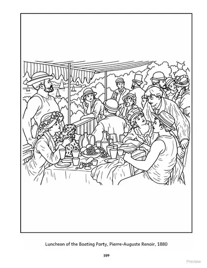 Coloring page: Luncheon of the Boating Party by Pierre-Auguste Renoir, 1880
