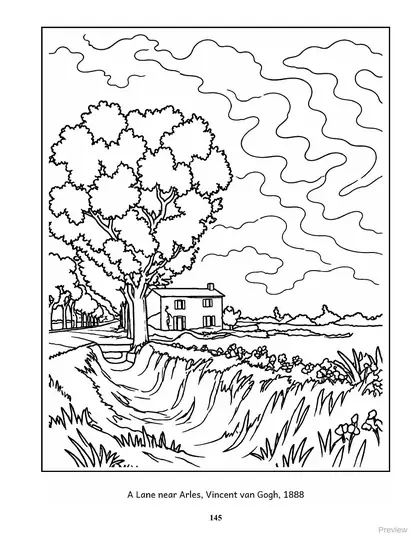 Coloring page: A Lane near Arles by Vincent van Gogh, 1888