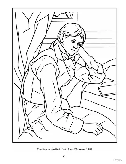 Coloring page: The Boy in the Red Vest by Paul Cézanne, 1889